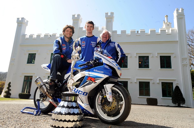 Isle of Man TT stars Guy Martin and Conor Cummins with Tyco Suzuki's Hector Neill